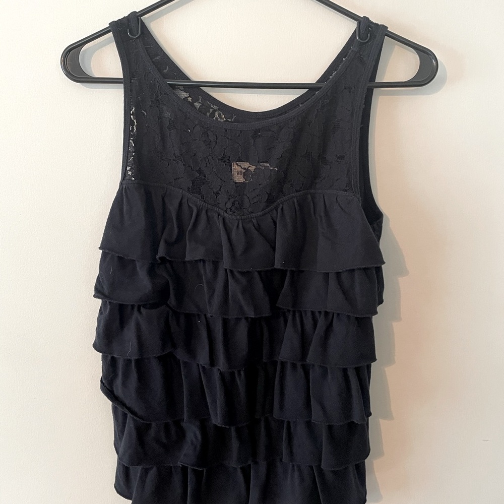 Navy Blue Hollister Ruffles and Lace Tank